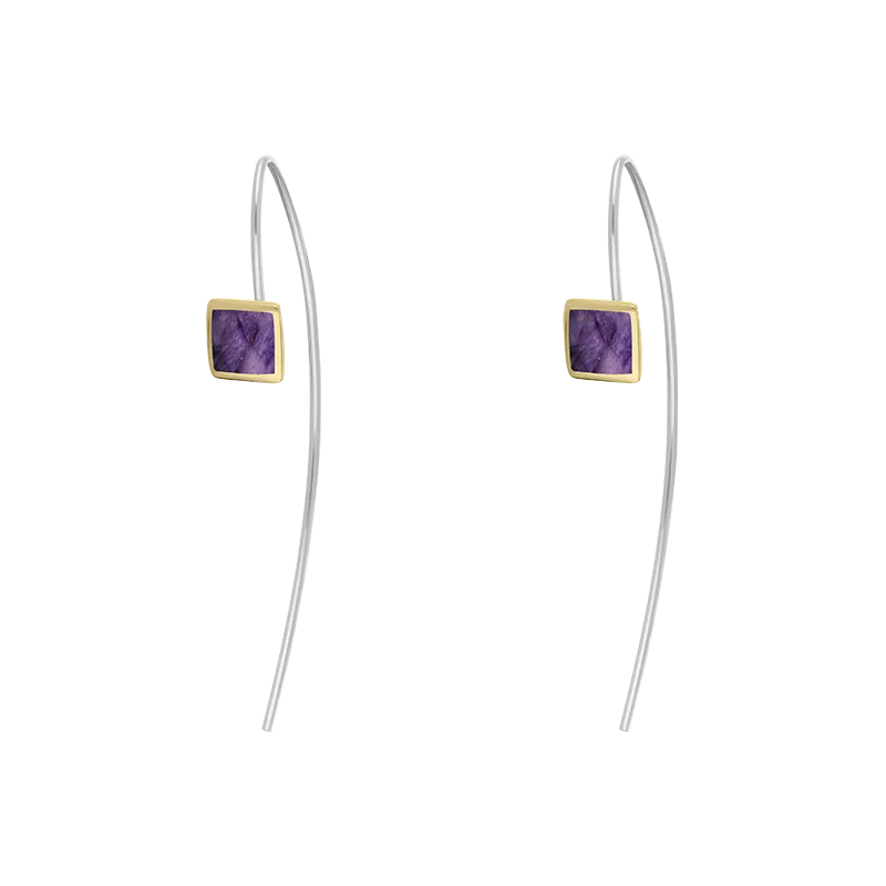 9ct Yellow Gold Sterling Silver Blue John Stepping Stones 5mm Square Hook Earrings
