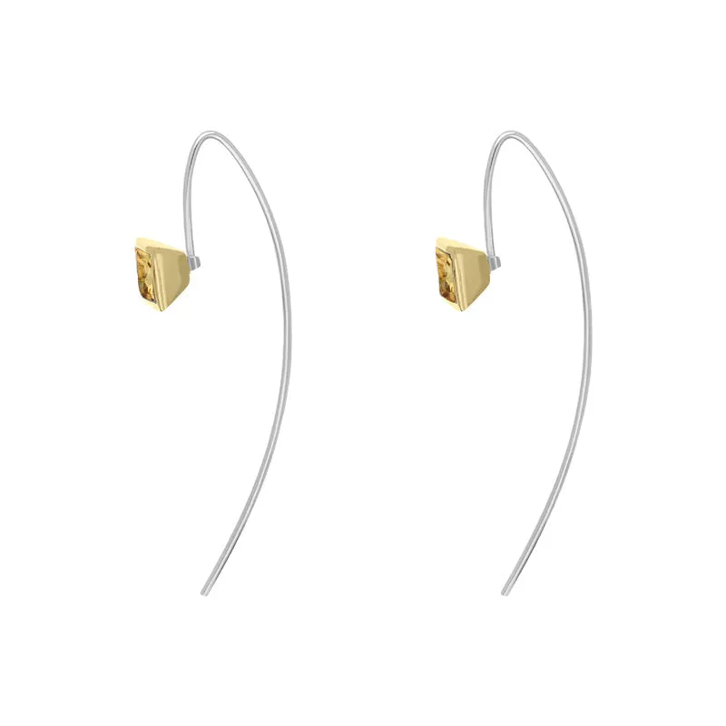 9ct Yellow Gold Sterling Silver Citrine Stepping Stones 5mm Square Hook Earrings