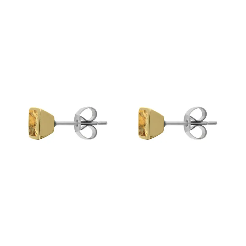 9ct Yellow Gold Sterling Silver Citrine Stepping Stones Square Stud Earrings
