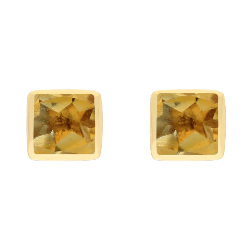 9ct Yellow Gold Sterling Silver Citrine Stepping Stones Square Stud Earrings