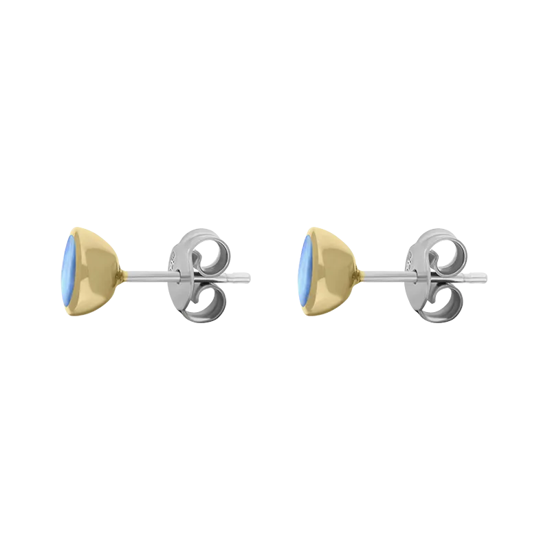 9ct Yellow Gold Sterling Silver Moonstone Stepping Stones Round Stud Earrings