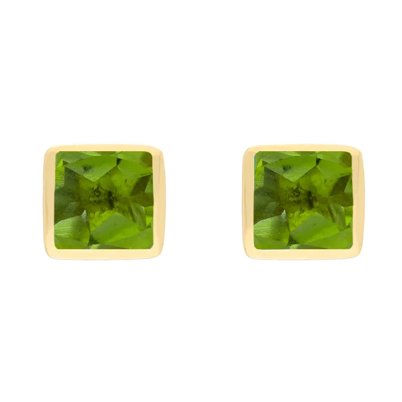 9ct Yellow Gold Sterling Silver Peridot Stepping Stones Square Stud Earrings