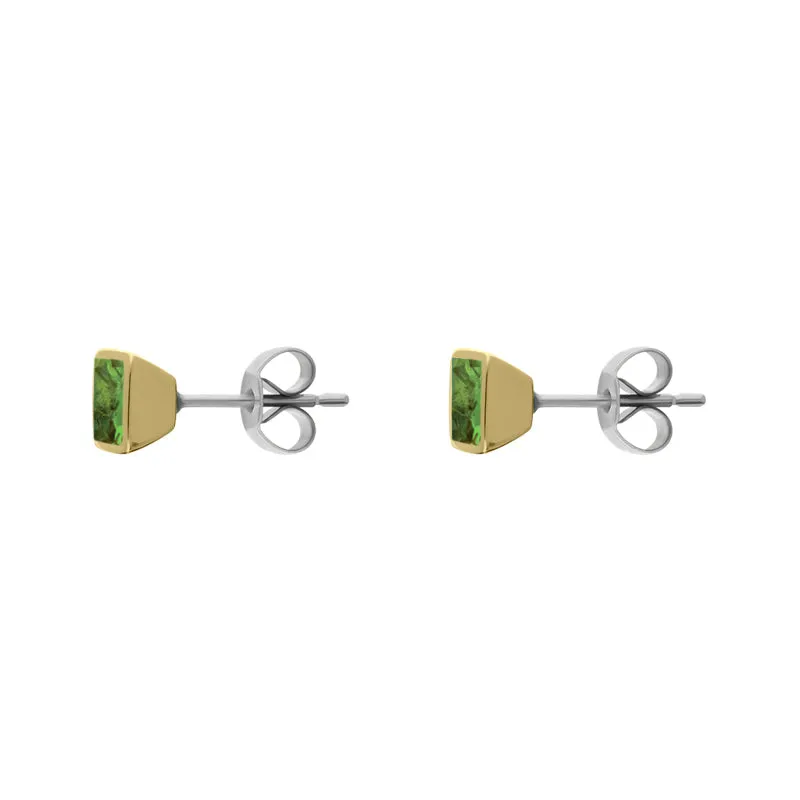9ct Yellow Gold Sterling Silver Peridot Stepping Stones Square Stud Earrings