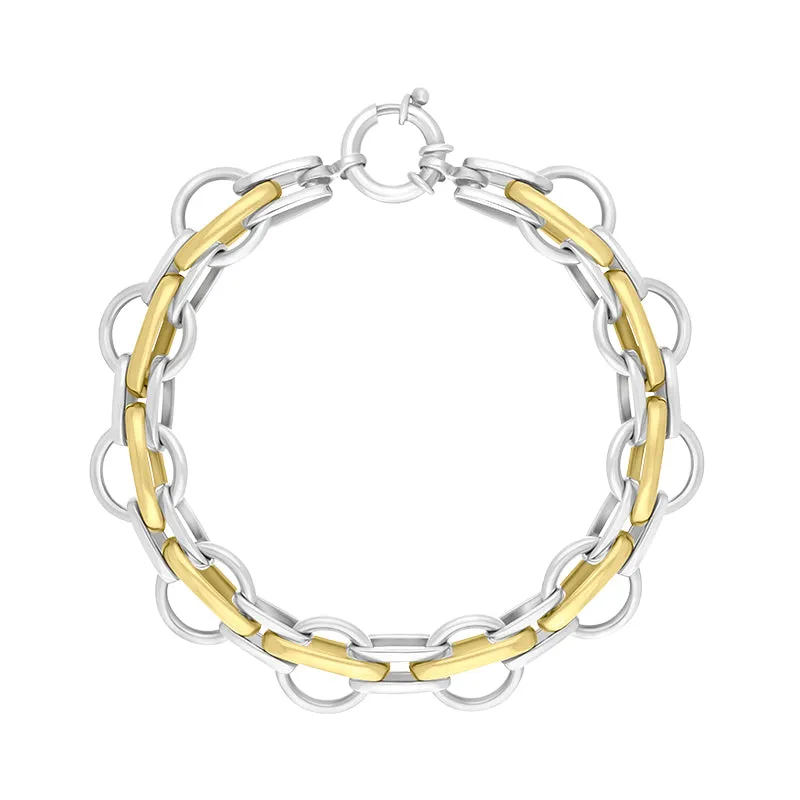 9ct Yellow Gold Sterling Silver Round Link Handmade Bracelet D
