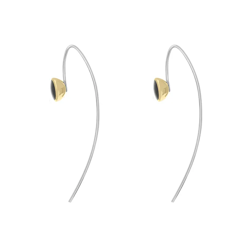 9ct Yellow Gold Sterling Silver Whitby Jet Stepping Stones 5mm Round Hook Earrings