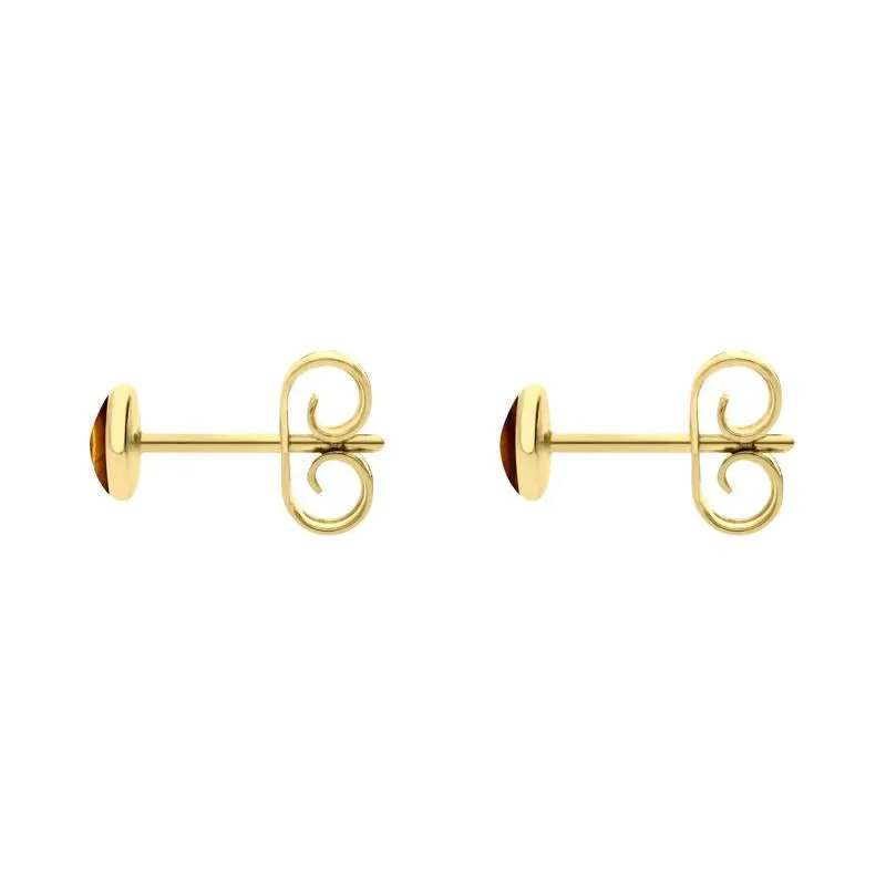 9ct Yellow Gold Tigers Eye 4mm Classic Small Round Stud Earrings