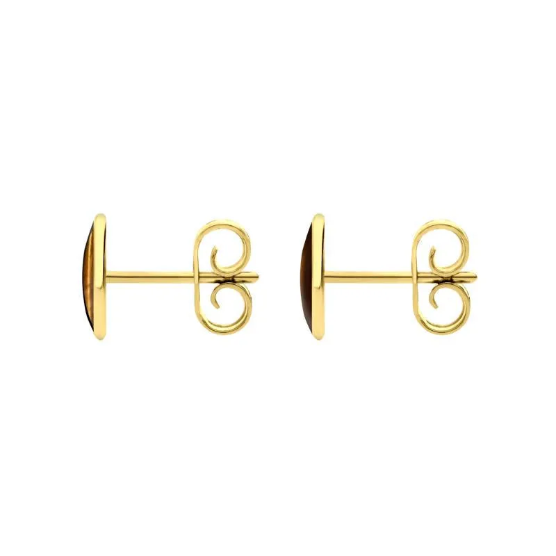 9ct Yellow Gold Tigers Eye 8 x 6mm Classic Medium Oval Stud Earrings