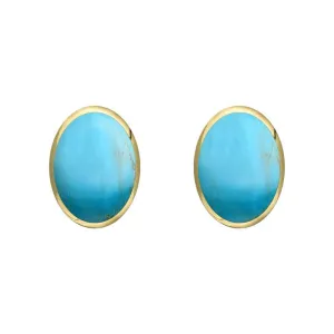 9ct Yellow Gold Turquoise 7 x 5mm Classic Small Oval Stud Earrings