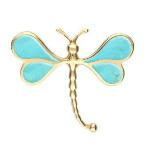 9ct Yellow Gold Turquoise Dragonfly Brooch