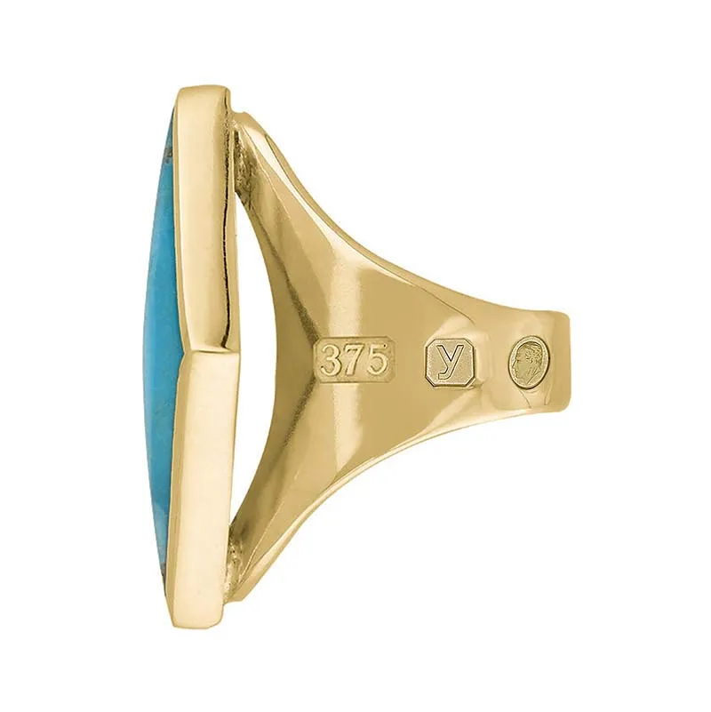 9ct Yellow Gold Turquoise King's Coronation Hallmark Medium Rhombus Ring D