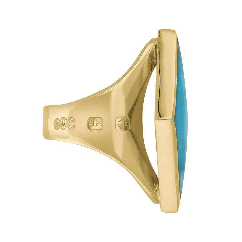 9ct Yellow Gold Turquoise King's Coronation Hallmark Medium Rhombus Ring D