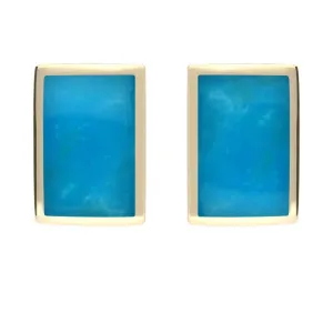 9ct Yellow Gold Turquoise Oblong Stud Earrings