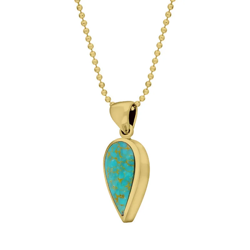 9ct Yellow Gold Turquoise Small Upside Down Pear Necklace