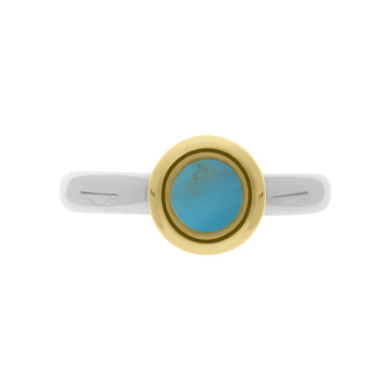 9ct Yellow Gold Turquoise Stepping Stones Bead Cup Stacking Ring
