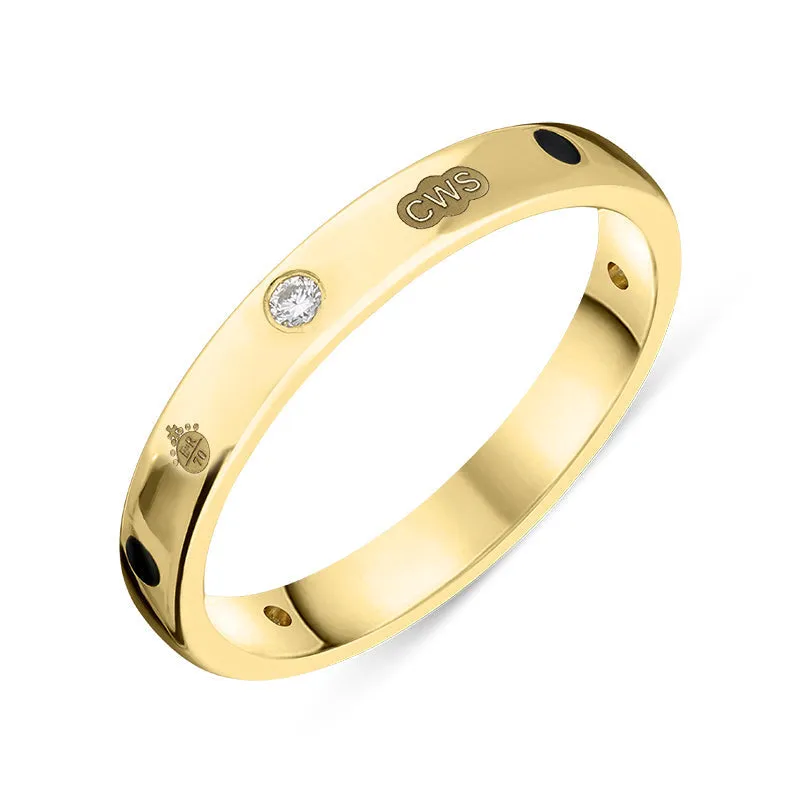 9ct Yellow Gold Whitby Jet 0.06ct Diamond Queen's Jubilee Hallmark 3mm Ring D