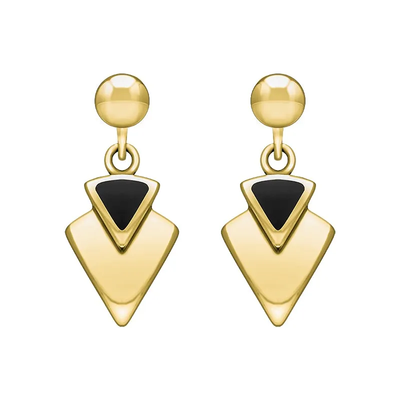 9ct Yellow Gold Whitby Jet Arrowhead Drop Earrings