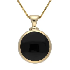 9ct Yellow Gold Whitby Jet Blue John Double Sided Round Dinky Fob Necklace