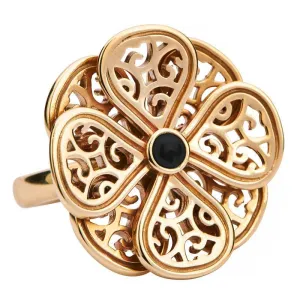 9ct Yellow Gold Whitby Jet Flore Eight Petal Flower Ring