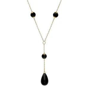 9ct Yellow Gold Whitby Jet Four Stone Dropper Necklace D
