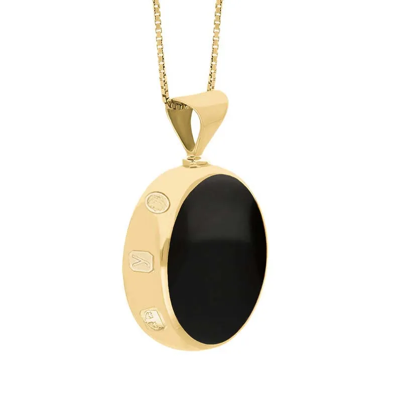 9ct Yellow Gold Whitby Jet Lapis King's Coronation Hallmark Double Sided Round Necklace D