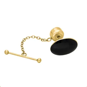 9ct Yellow Gold Whitby Jet Large Oval Tie Pin
