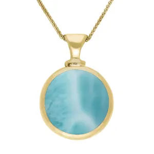 9ct Yellow Gold Whitby Jet Larimar Double Sided Round Dinky Fob Necklace