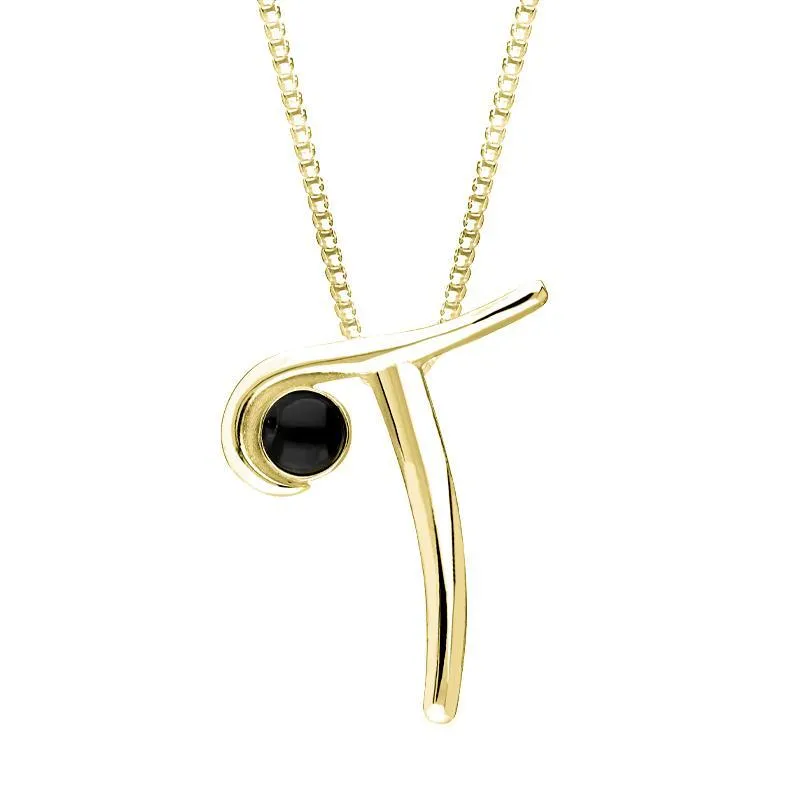 9ct Yellow Gold Whitby Jet Love Letters Initial T Necklace