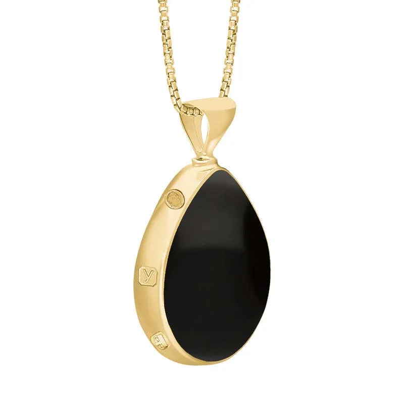 9ct Yellow Gold Whitby Jet Malachite King's Coronation Hallmark Double Sided Pear-shaped Necklace D