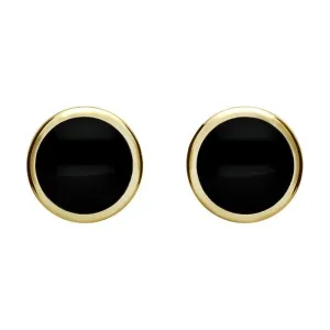 9ct Yellow Gold Whitby Jet Round Stud Earrings
