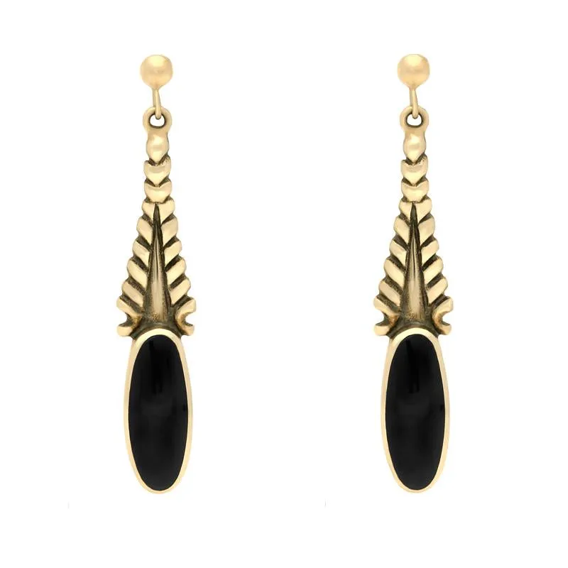 9ct Yellow Gold Whitby Jet Tapered Flute Drop Earrings