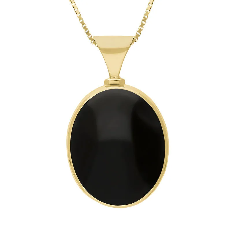 9ct Yellow Gold Whitby Jet Turquoise Queens Jubilee Hallmark Double Sided Oval Necklace D