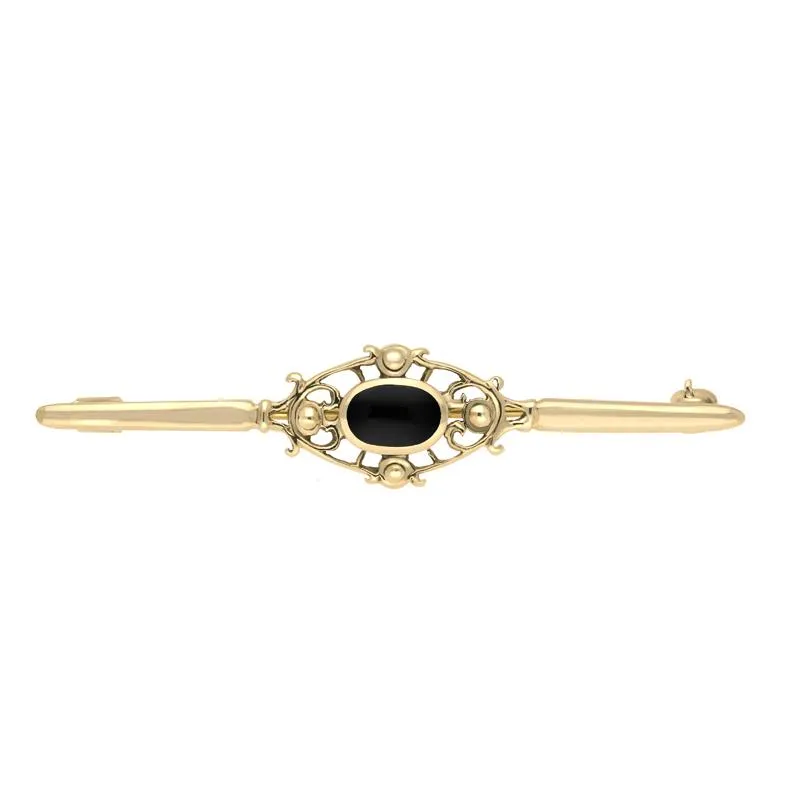 9ct Yellow Gold Whitby Jet Victorian Style Bar Brooch