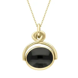 9ct Yellow Gold Whitby Jet White Mother of Pearl Oval Swivel Fob Necklace