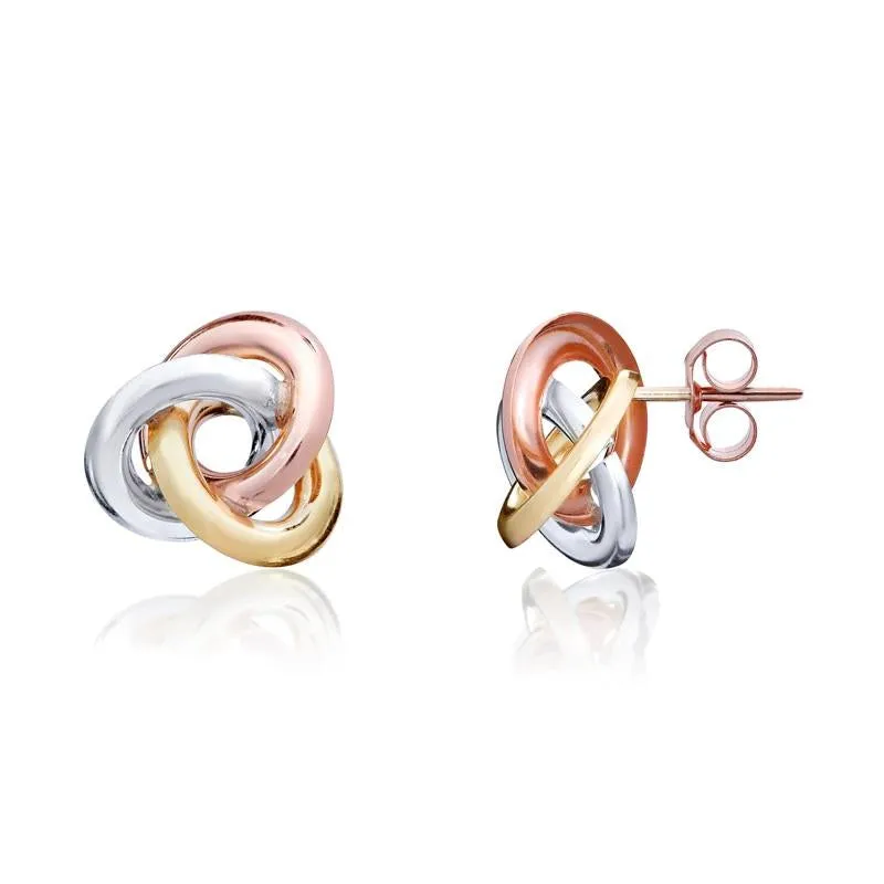 9ct Yellow Rose and White Gold 11.5mm Looped Knot Stud Earrings