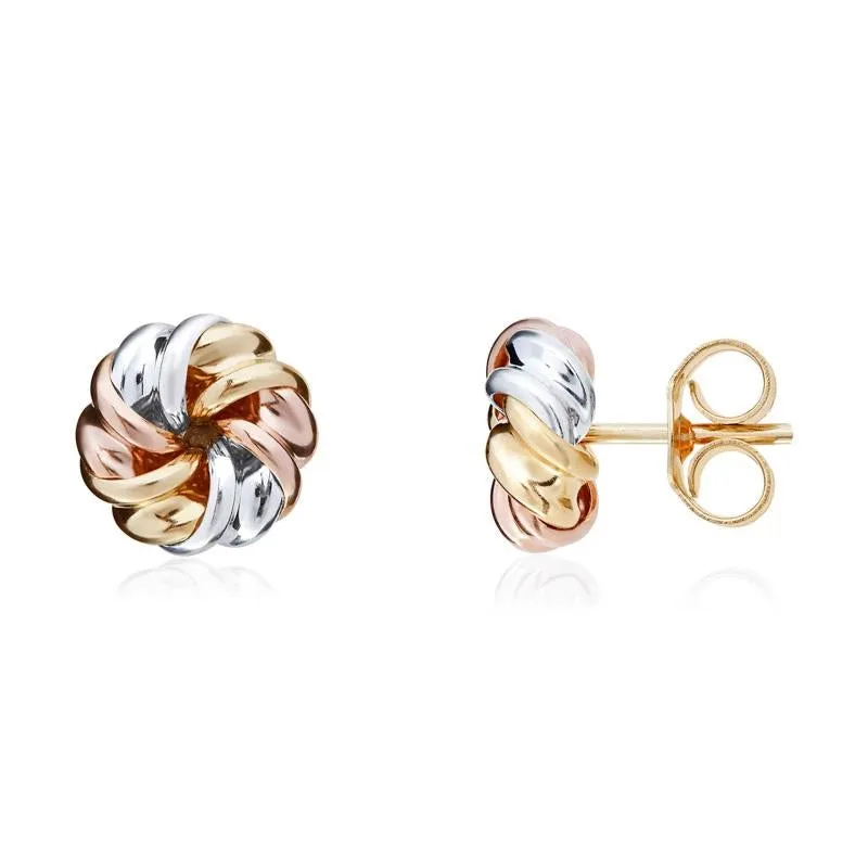 9ct Yellow Rose and White Gold 7.5mm Twisted Ribbon Knot Stud Earrings