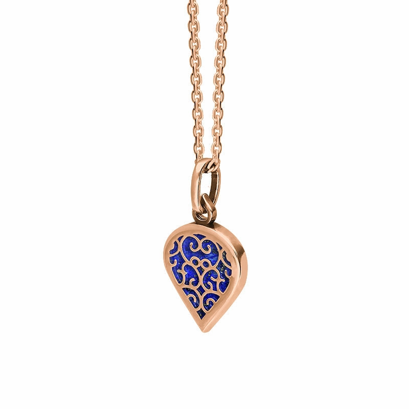 9ct Rose Gold Lapis Lazuli Flore Filigree Small Heart Necklace