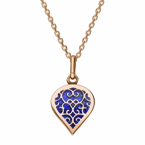 9ct Rose Gold Lapis Lazuli Flore Filigree Small Heart Necklace