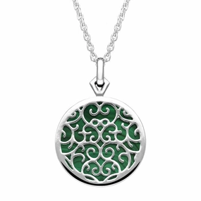 9ct White Gold Malachite Flore Filigree Necklace