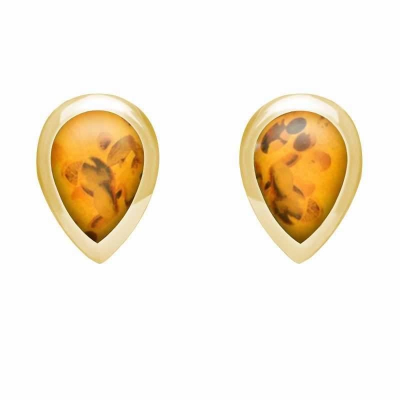9ct Yellow Gold Amber Dinky Teardrop Stud Earrings