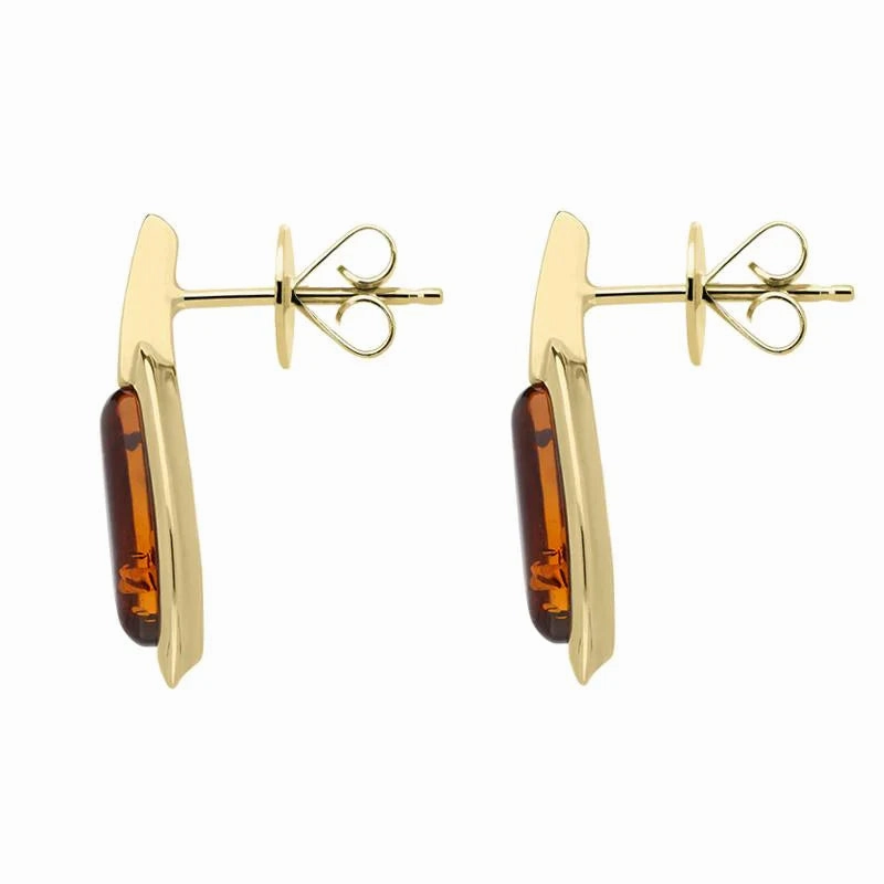 9ct Yellow Gold Amber Oval Drop Stud Earrings D