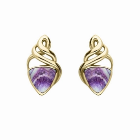 9ct Yellow Gold Blue John Celtic Triangle Stud Earrings