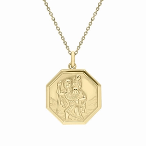 9ct Yellow Gold Medium Octagonal Saint Christopher Necklace