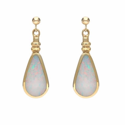 9ct Yellow Gold Opal Bottle Top Pear Drop Earrings