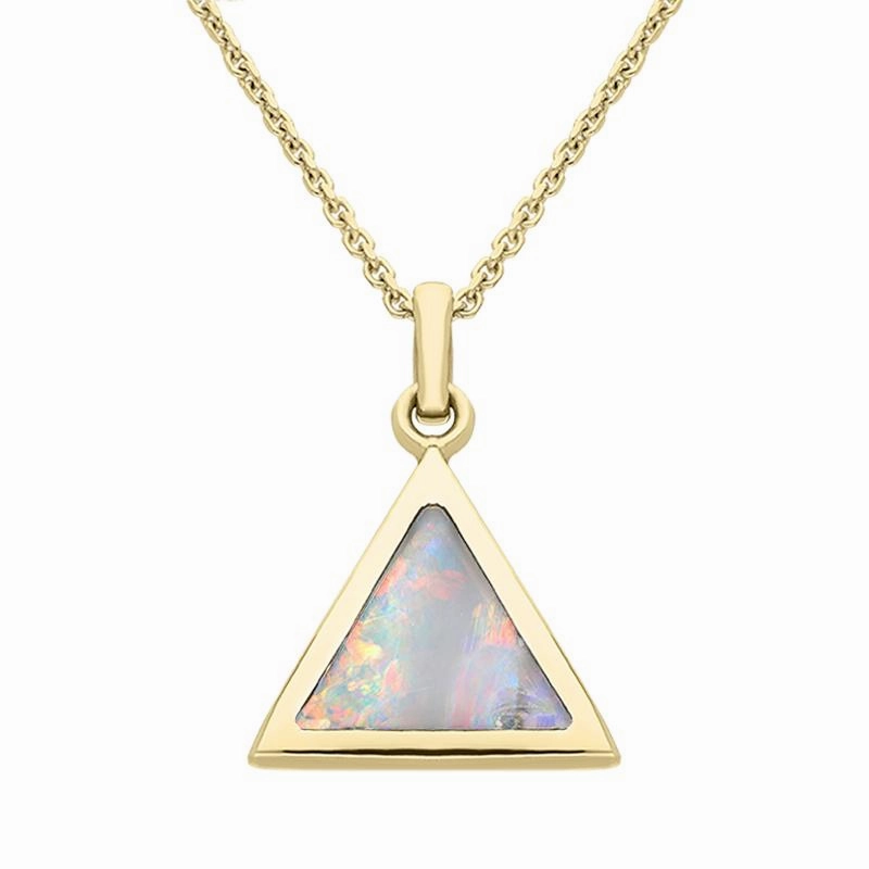 9ct Yellow Gold Opal Flat Triangle Necklace