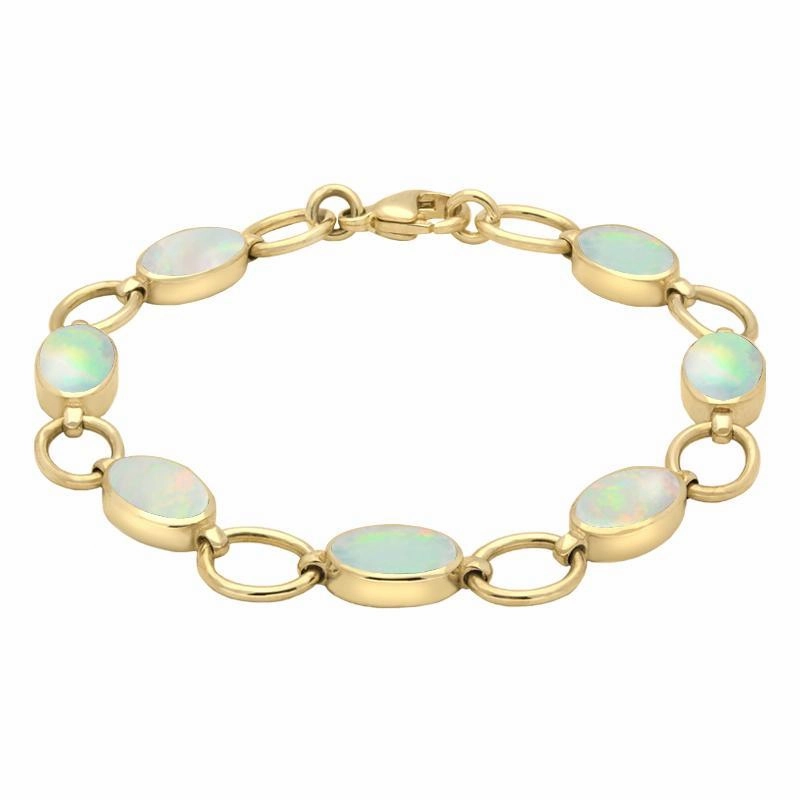 9ct Yellow Gold Opal Seven Oval Stone Bracelet