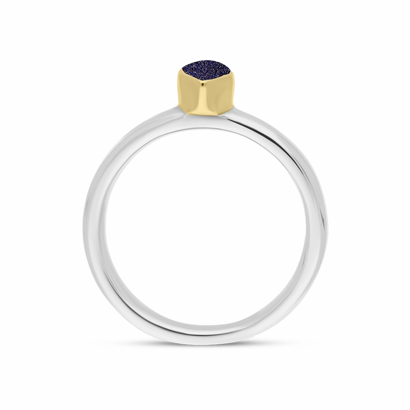 9ct Yellow Gold Sterling Silver Blue Goldstone Stepping Stones 5x7mm Pear Cut Bezel Set Ring