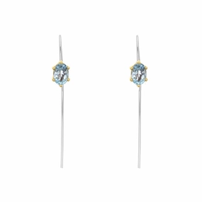 9ct Yellow Gold Sterling Silver Topaz Stepping Stones 4x7mm Oval Claw Set Hook Earrings