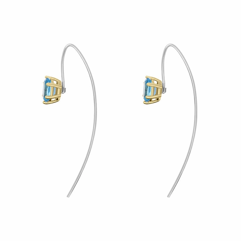 9ct Yellow Gold Sterling Silver Topaz Stepping Stones 4x7mm Oval Claw Set Hook Earrings