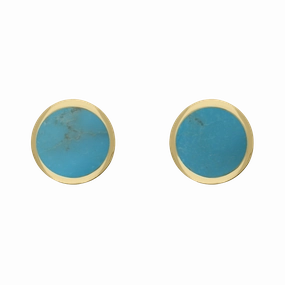 9ct Yellow Gold Sterling Silver Turquoise Stepping Stones 5mm Round Stud Earrings
