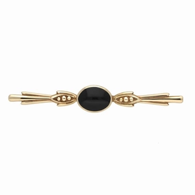 9ct Yellow Gold Whitby Jet Oval Bar Brooch
